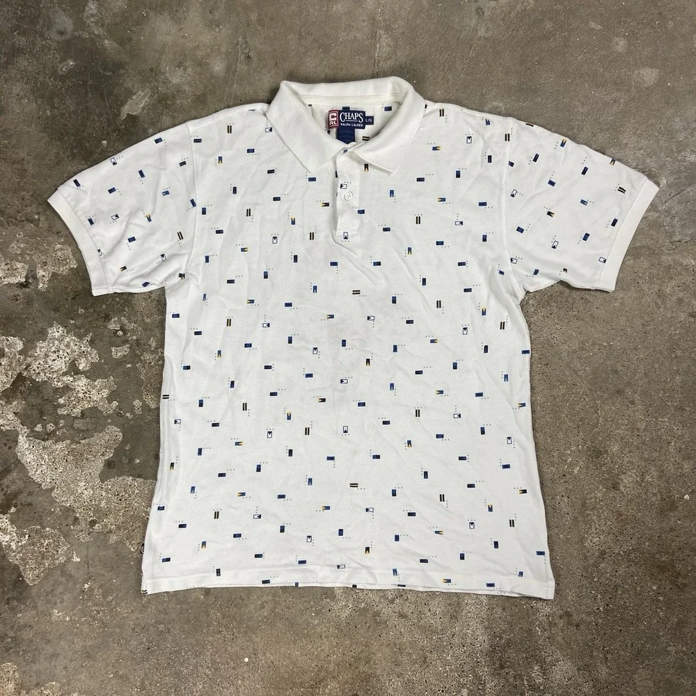 Vintage 90s Chaps Ralph Lauren Polo Shirt Size Large White Nautical Flag Pattern
